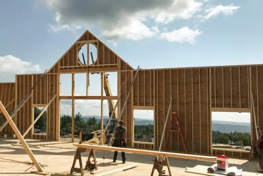 Luxury home: great room during initial framing