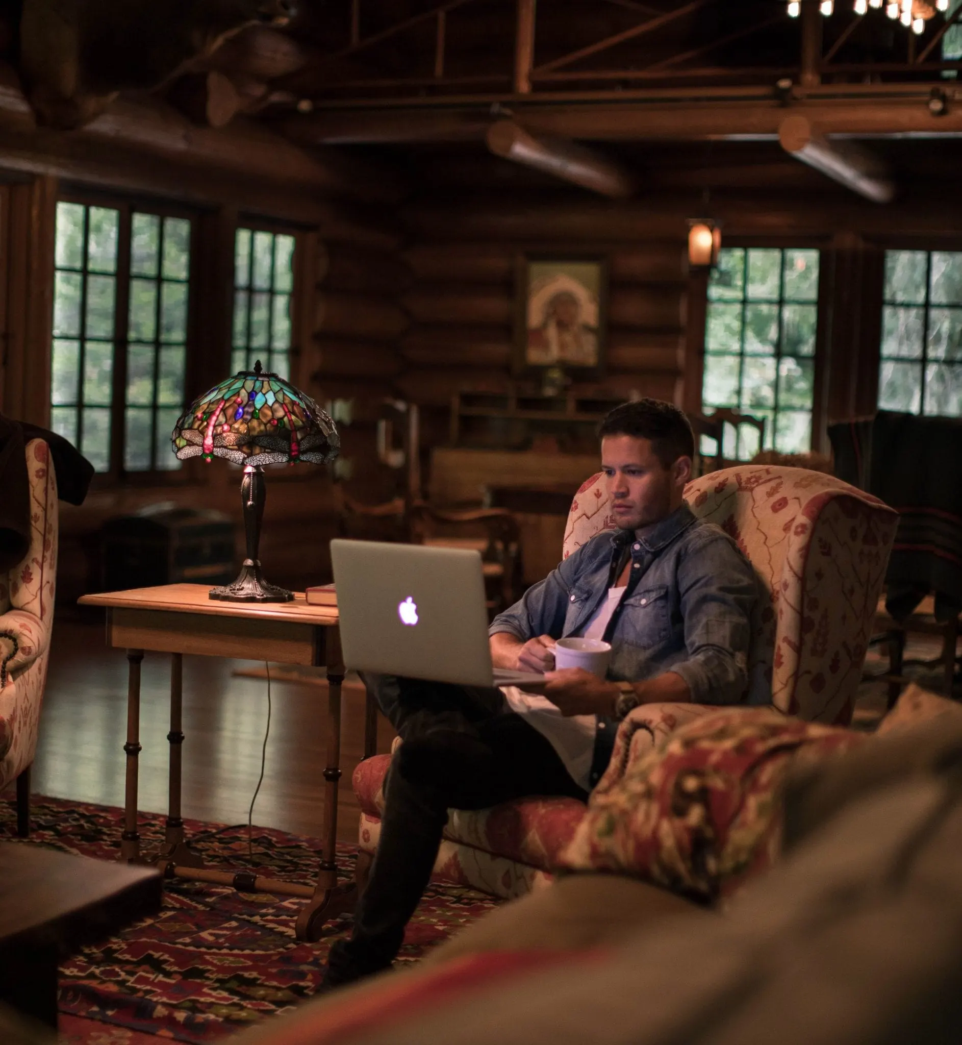 Working remotely from a laptop in the Vermont woods, powered by fast rural internet